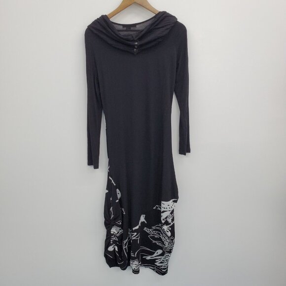 La El Couture Maxi Dress Size S Long Sleeve Cowl Neck Black White Whimsigoth - Picture 4 of 14